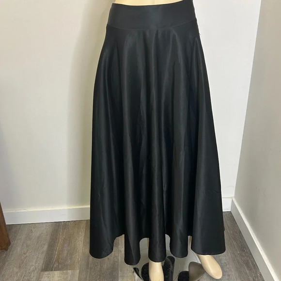 Vtg Black Satin Maxi Skirt Sz S | Whimsigoth Fairy A-Line Full Lined ASO Hepburn - Picture 2 of 6